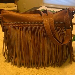 The Sak Tan Leather Fringe Shoulder Bag